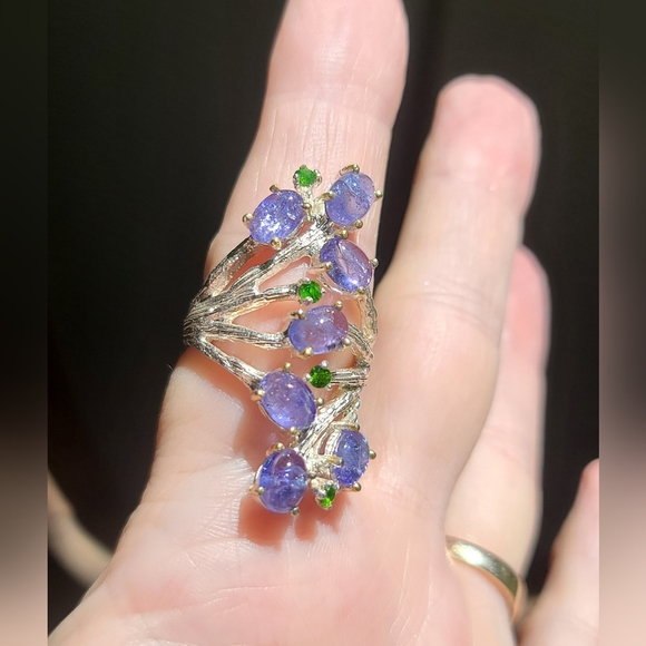 Tanzanite & Chrome Diopside sterling finger cuff sz8 - Picture 4 of 8